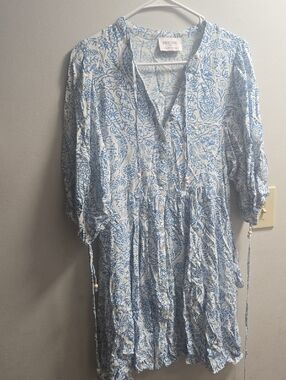 Heychic Blue & White Floral Mini Tunic Dress